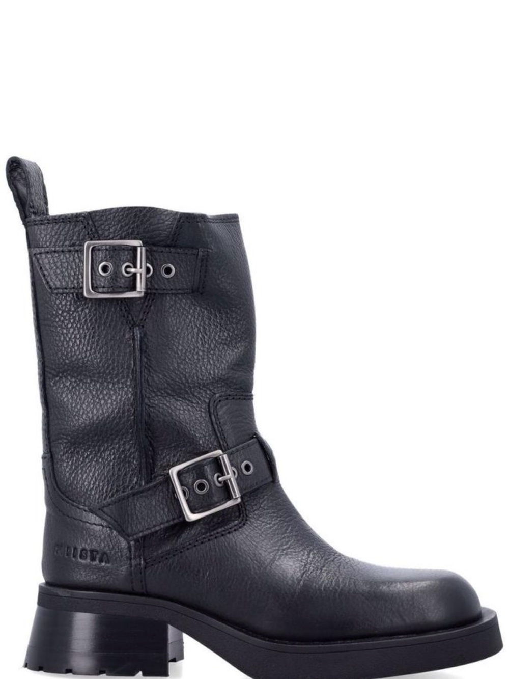MIISTA Black Leather Buckle Moto Boot